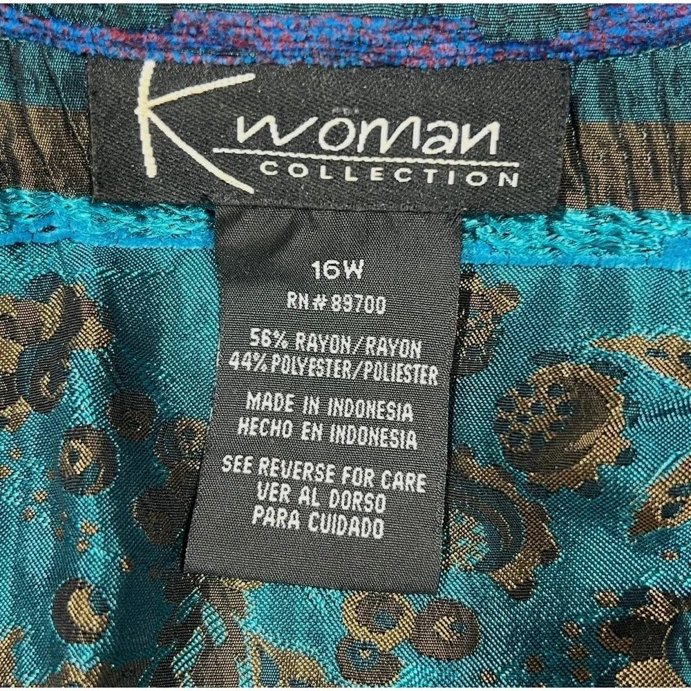 K Woman Collection Jacket Blazer Blue Brown Floral Women 16W Boho Open Front VTG